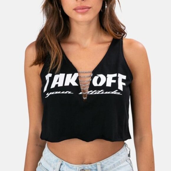 Adika Tops - Adika Takeoff Your Attitude Sleeveless Chain Detail Crop Top Womens Black M
